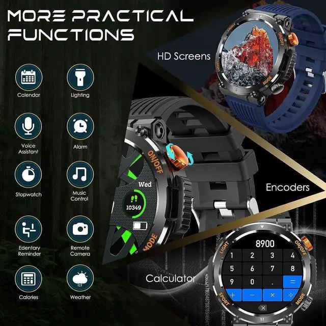 Alt view image 7 of 7 - Rugged Tactical Military Smart Watches for Men with Compass LED Lighting (Make/Answer Call), 1.46'' HD Outdoor Sport Fitness Tracker Watch with Heart Rate Monitor Smart Watch for IOS Android Phones