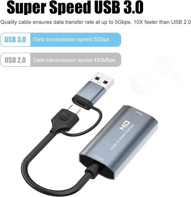 Alt view image 3 of 7 - USB Video Capture Card, 4K 60HZ Audio Video HDMI Capture Card,HDMI to USB 3.0 / USB C 1080P 60HZ Capture Card, Capture Card for Streaming/Nintendo Switch/PS3/PS4/YouTube/Xbox/Camera/PC/OBS