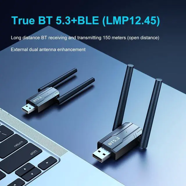 Alt view image 3 of 7 - Ultra Long Range 492FT/150M Bluetooth 5.3 Adapter with Dual Antennas for PC Supports Windows 11/10/8.1/7, BT5.3+EDR USB Bluetooth Adapter for PC,Laptop,Keyboard,Mouse,Headsets,Speakers