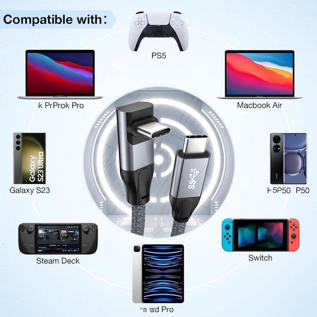 Alt view image 7 of 7 - USB C to USB C Cable 100W Fast Charging Cable, [with E-Mark] Right Angle USB-C Cable 20Gbps Data Transfer 90 Degree USB Type C to Type C Cord Compatible with S23/22/21/20 Ma-c-Book i-P-a-d Pro