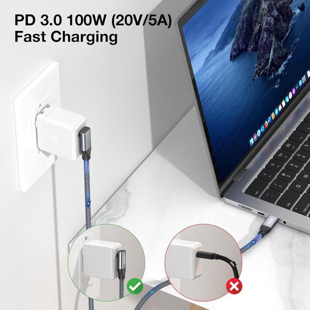 Alt view image 2 of 7 - USB C to USB C Cable 100W Fast Charging Cable, [with E-Mark] Right Angle USB-C Cable 20Gbps Data Transfer 90 Degree USB Type C to Type C Cord Compatible with S23/22/21/20 Ma-c-Book i-P-a-d Pro