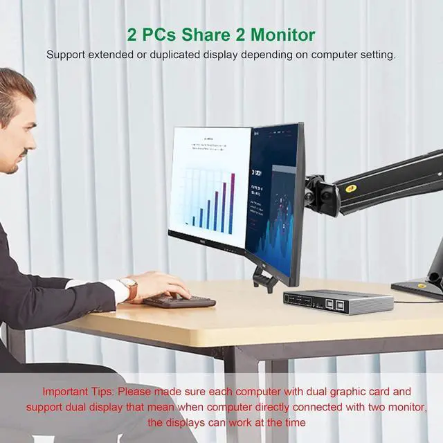 Alt view image 5 of 7 - Dual Monitor HDMI + DisplayPort KVM Switch 2 in 2 Out, Supports EDID, 4K @60Hz Extended Display HDMI Display Port KVM Switch for 2 Monitors 2 Computers with Audio Microphone Output and 3 USB Ports