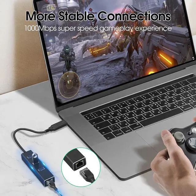 Alt view image 4 of 7 - 3 Ports USB 3.0 Hub with 1000M RJ45 Ethernet Adapter, [4 in 1] USB Hub Splitter for Laptop, Multiple USB Port Extender Hub, Aluminum USB to 1000Mbps Ethernet Adapter USB Expander Hub for Laptops