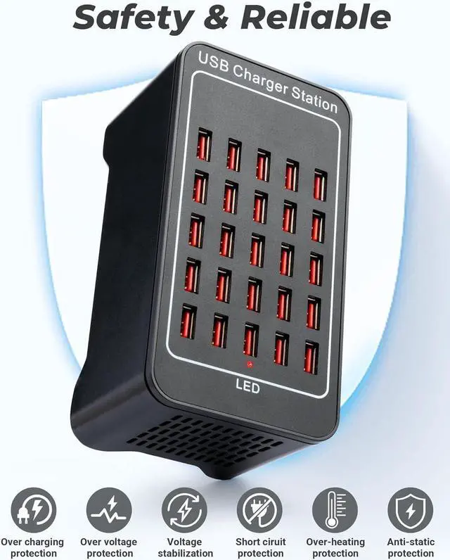 Alt view image 4 of 7 - USB Charging Station, 25 Port 125W(25A) USB Charger Station, Travel Desktop USB Rapid Charger, Multi Ports Fast Charging Station Organizer Compatible with Smartphones, Tables, and More Devices