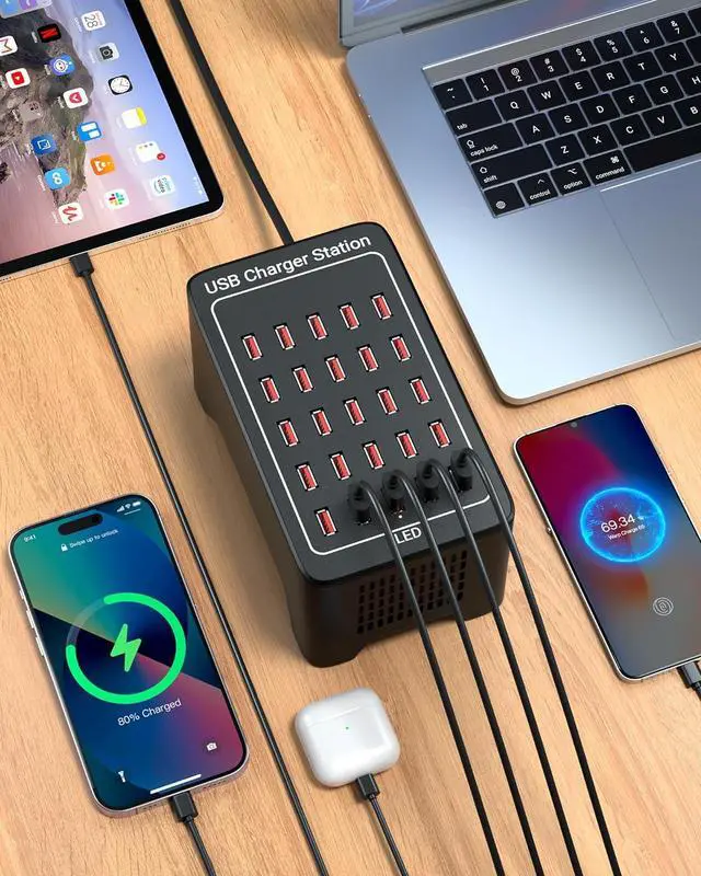 Alt view image 7 of 7 - USB Charging Station, 25 Port 125W(25A) USB Charger Station, Travel Desktop USB Rapid Charger, Multi Ports Fast Charging Station Organizer Compatible with Smartphones, Tables, and More Devices