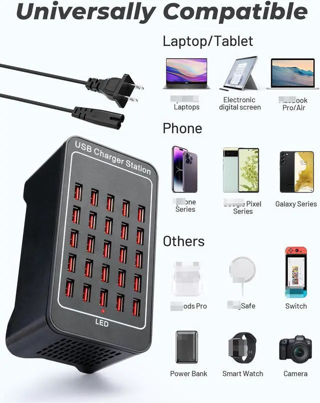 Alt view image 5 of 7 - USB Charging Station, 25 Port 125W(25A) USB Charger Station, Travel Desktop USB Rapid Charger, Multi Ports Fast Charging Station Organizer Compatible with Smartphones, Tables, and More Devices