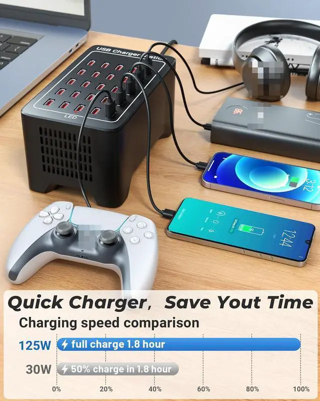 Alt view image 3 of 7 - USB Charging Station, 25 Port 125W(25A) USB Charger Station, Travel Desktop USB Rapid Charger, Multi Ports Fast Charging Station Organizer Compatible with Smartphones, Tables, and More Devices
