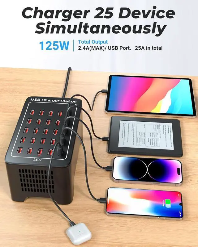 Alt view image 2 of 7 - USB Charging Station, 25 Port 125W(25A) USB Charger Station, Travel Desktop USB Rapid Charger, Multi Ports Fast Charging Station Organizer Compatible with Smartphones, Tables, and More Devices
