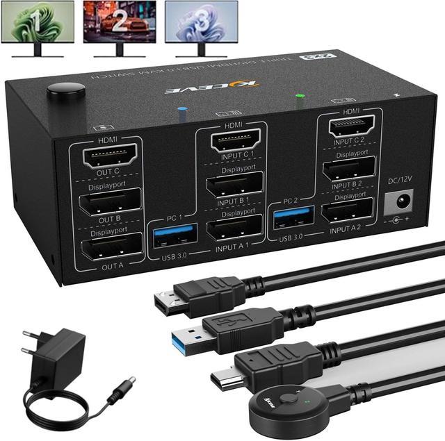 Displayport Dual Monitor KVM Switch, 4K@60Hz Display Port KVM Switch 2  Monitors 2 Computers, 4 USB 2.0 Ports Share Keyboard Mouse and USB 2.0  Device