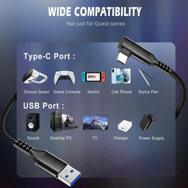 Alt view image 6 of 7 - 16FT / 5M VR Link Cable Compatible with O-culus/Me-ta Quest/Pico 4 Accessories and PC/Steam VR, USB 3.2 USB A to USB C Data Transfer Cord, 5Gbps High Speed VR Cable PC for Headset and Gaming PC