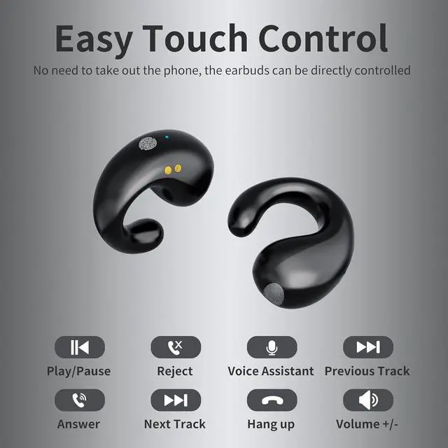 Alt view image 6 of 7 - Open Ear Clip Headphones, True Wireless Earbuds Bluetooth 5.3 Sports Earphones Built-in Mic with Ear Hooks, 36H Playtime Charging Case LED Display, IP7 Waterproof Fitness Ear Buds for Running