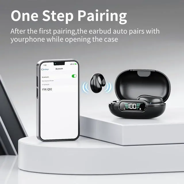 Alt view image 5 of 7 - Open Ear Clip Headphones, True Wireless Earbuds Bluetooth 5.3 Sports Earphones Built-in Mic with Ear Hooks, 36H Playtime Charging Case LED Display, IP7 Waterproof Fitness Ear Buds for Running