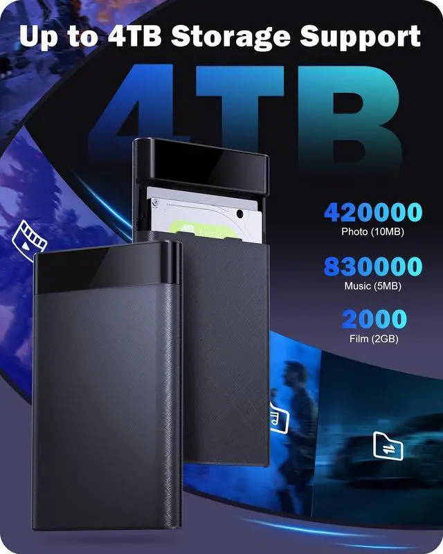 Alt view image 4 of 7 - 2.5'' External Hard Drive Enclosure USB 3.0 to SATA III Tool-Free External Hard Drive Case for 7mm/9.5mm 2.5 inch SSD HDD with UASP, Compatible with WD To-s-hiba S-a-m-s-u-n-g Hi-ta-chi PS4 Xbox PC TV