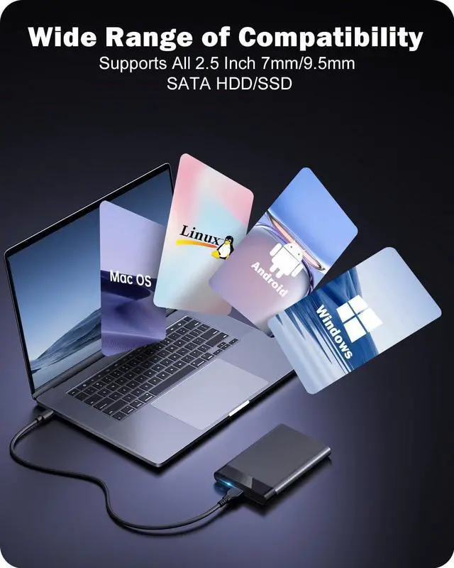 Alt view image 5 of 7 - 2.5'' External Hard Drive Enclosure USB 3.0 to SATA III Tool-Free External Hard Drive Case for 7mm/9.5mm 2.5 inch SSD HDD with UASP, Compatible with WD To-s-hiba S-a-m-s-u-n-g Hi-ta-chi PS4 Xbox PC TV