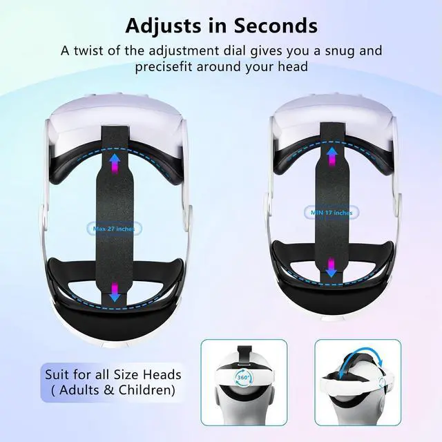 Alt view image 4 of 7 - Head Strap for Meta Quest 3, Comfort Adjustable Elite Strap Replacement for O-culus Quest 3 Reduce Pressure, Soft Cushion VR Headset Accessories For Longer immersion in Virtual Reality Video Games