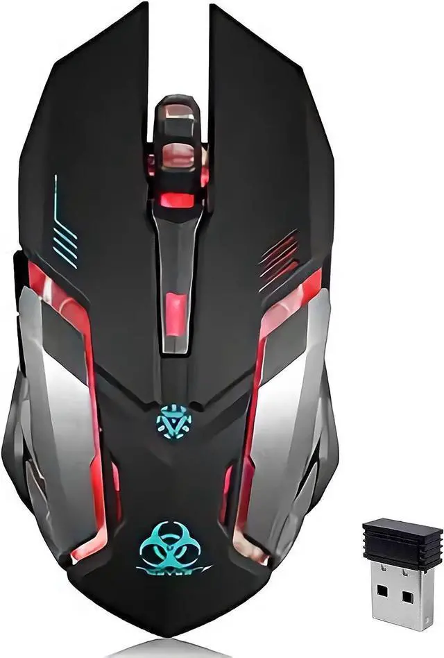 Main image of 2.4G RF Wireless Gaming Mouse, Silent Click Wireless Rechargeable Mouse with Colorful LED Lights and 3 Level DPI 400mah Lithium Battery for Laptop and Computer (Black)