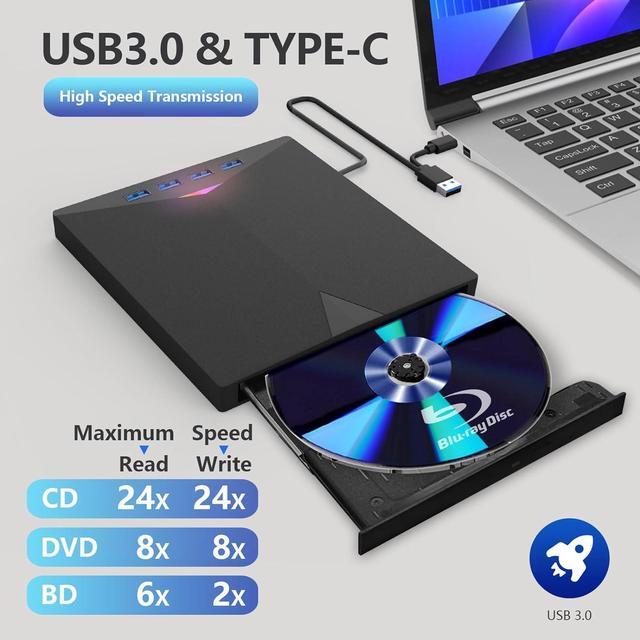 Alt view image 4 of 7 - [7-in-1] External Blu Ray Drive, USB 3.0 Type-C External CD/DVD Drive, 3D Blu Ray CD DVD Drive, DVD/BD Player Read/Write Portable Blu-ray Drive for Laptop Windows PC Mac MacB-ook Desktop
