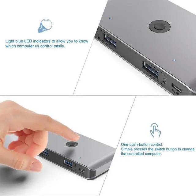 Alt view image 3 of 7 - USB 3.0 KVM Switch Selector for 2 Computers Share 4 USB 3.0 Device, 2 in 4 Out USB 3.0 Switcher for Keyboard Mouse Printer Scanner PC Laptop One Button Switch Adapter with 2 Pack USB 3.0 Cables