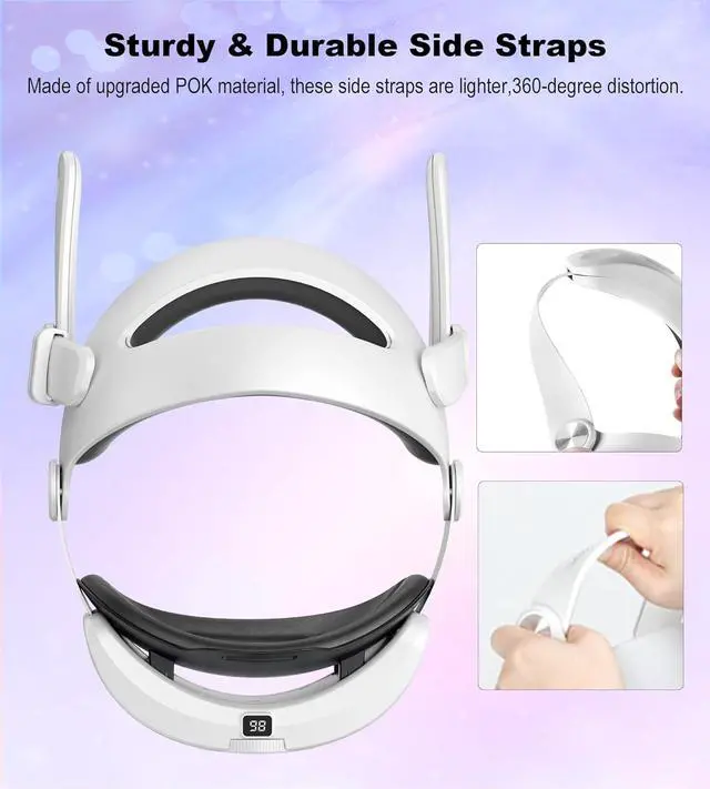 Alt view image 5 of 7 - VR Head Strap Compatible with Me-ta/O-culus Quest 3, 6000mAh Battery Head Strap VR Accessory for Me-ta Quest 3, One-Button Retractable, Adjustable Support with TPU Silicone Pad & PU Sponge Pad