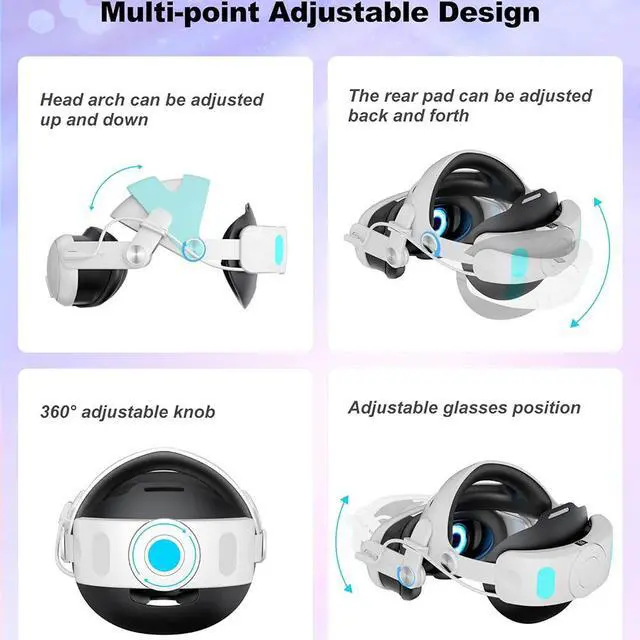 Alt view image 3 of 7 - VR Head Strap Compatible with Me-ta/O-culus Quest 3, 6000mAh Battery Head Strap VR Accessory for Me-ta Quest 3, One-Button Retractable, Adjustable Support with TPU Silicone Pad & PU Sponge Pad
