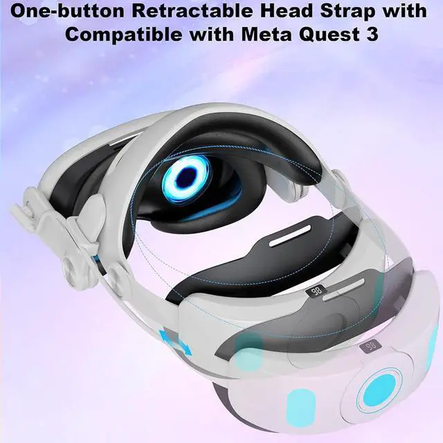 Alt view image 2 of 7 - VR Head Strap Compatible with Me-ta/O-culus Quest 3, 6000mAh Battery Head Strap VR Accessory for Me-ta Quest 3, One-Button Retractable, Adjustable Support with TPU Silicone Pad & PU Sponge Pad