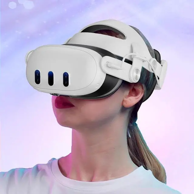 Alt view image 7 of 7 - VR Head Strap Compatible with Me-ta/O-culus Quest 3, 6000mAh Battery Head Strap VR Accessory for Me-ta Quest 3, One-Button Retractable, Adjustable Support with TPU Silicone Pad & PU Sponge Pad
