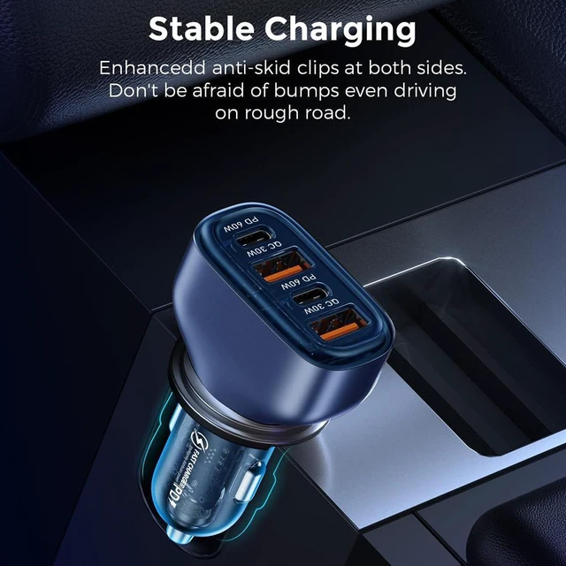 Alt view image 7 of 7 - 120W USB C Fast Car Charger, 4-Ports Car Charger Adapter, Dual Type C PD 60W/PPS 60W Compatible with iPhone14/13 Pro/Max/12/Galaxy S23, Dual USB-A 18W QC3.0 for Android Phones (Blue)