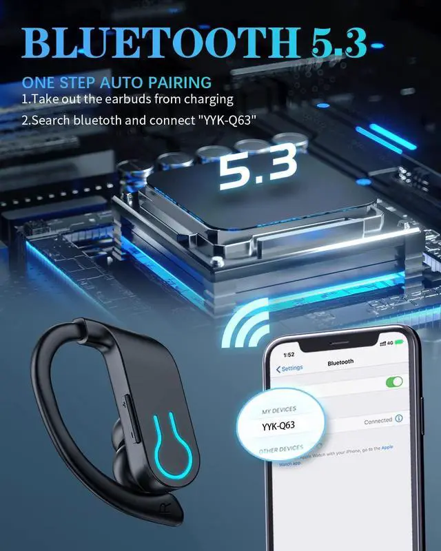 Alt view image 3 of 7 - Wireless Earbuds Bluetooth Headphones 120H Playtime Stereo Ear Buds Bluetooth 5.3 Dual Power Display Sports Headphones with Earhooks IPX7 Waterproof Earbuds with ENC Mic Over-Ear Earphones for Running