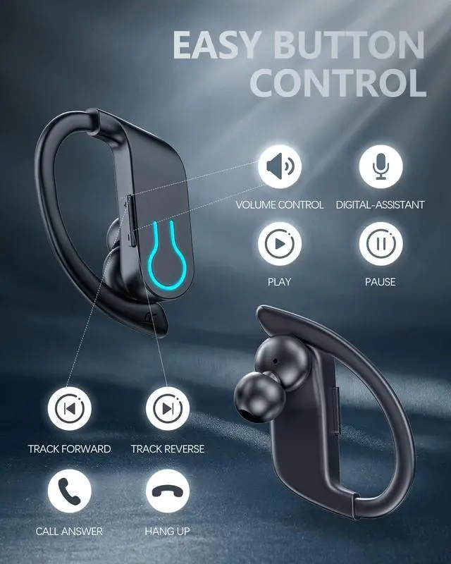 Alt view image 5 of 7 - Wireless Earbuds Bluetooth Headphones 120H Playtime Stereo Ear Buds Bluetooth 5.3 Dual Power Display Sports Headphones with Earhooks IPX7 Waterproof Earbuds with ENC Mic Over-Ear Earphones for Running