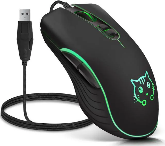 Main image of Wired Gaming Mouse, 7 Colors Backlit Optical Game Mice Ergonomic USB Wired with 2400 DPI and 6 Buttons 4 Adjustable DPI for Computer/Win/Mac/Linux/Andriod/iOS. (Black)