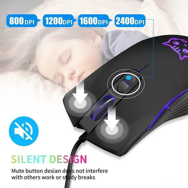 Alt view image 5 of 7 - Wired Gaming Mouse, 7 Colors Backlit Optical Game Mice Ergonomic USB Wired with 2400 DPI and 6 Buttons 4 Adjustable DPI for Computer/Win/Mac/Linux/Andriod/iOS. (Black)