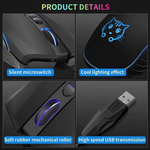 Alt view image 2 of 7 - Wired Gaming Mouse, 7 Colors Backlit Optical Game Mice Ergonomic USB Wired with 2400 DPI and 6 Buttons 4 Adjustable DPI for Computer/Win/Mac/Linux/Andriod/iOS. (Black)