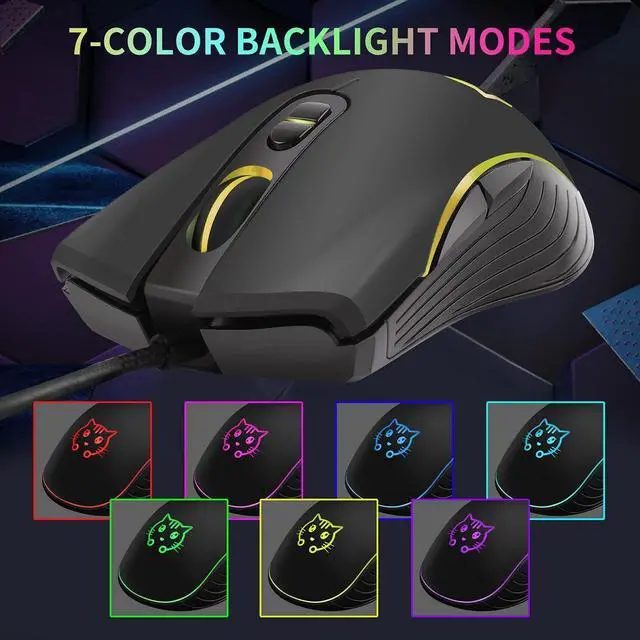 Alt view image 4 of 7 - Wired Gaming Mouse, 7 Colors Backlit Optical Game Mice Ergonomic USB Wired with 2400 DPI and 6 Buttons 4 Adjustable DPI for Computer/Win/Mac/Linux/Andriod/iOS. (Black)