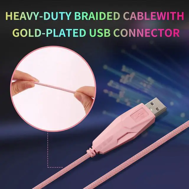 Alt view image 5 of 7 - Wired Gaming Mouse, 7 Colors Backlit Optical Game Mice Ergonomic USB Wired with 2400 DPI and 6 Buttons 4 Adjustable DPI for Computer/Win/Mac/Linux/Andriod/iOS. (Pink)