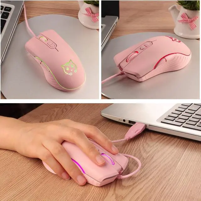 Alt view image 7 of 7 - Wired Gaming Mouse, 7 Colors Backlit Optical Game Mice Ergonomic USB Wired with 2400 DPI and 6 Buttons 4 Adjustable DPI for Computer/Win/Mac/Linux/Andriod/iOS. (Pink)