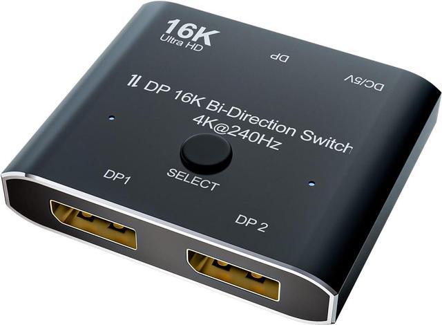 Main image of 2 Port DisplayPort Switch, 16K@60Hz DP Switch Bi-Direction 8K@120Hz 4K@240Hz Displayport Splitter Converter for Multiple Source and displays 16K DP Video Converter