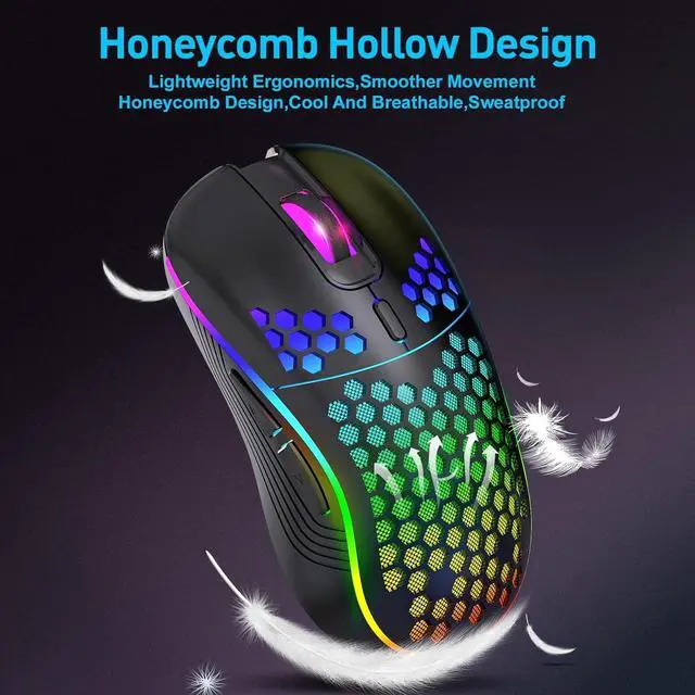 Alt view image 3 of 7 - Wireless Gaming Mouse, Rechargeable Computer Mouse Ergonomic Mice Honeycomb Design with RGB Backlight, USB Receiver, 6 Buttons, Adjustable DPI (800/1600/2400 dpi), Wireless Mouse for PC/Mac/Laptop