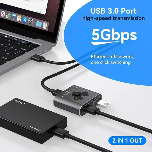 Alt view image 3 of 7 - [Bi-Directional] USB 3.0 Switch, USB 3.0 Switcher Splitter 2 in 1 out/1 in 2 out, 2 Computers Share 1 USB Device, Support Keyboard, Mouse, Printer, power-free Plug and Play (With 2 USB 3.0 Cables)