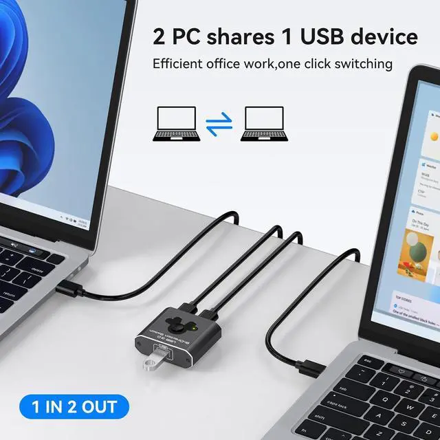Alt view image 4 of 7 - [Bi-Directional] USB 3.0 Switch, USB 3.0 Switcher Splitter 2 in 1 out/1 in 2 out, 2 Computers Share 1 USB Device, Support Keyboard, Mouse, Printer, power-free Plug and Play (With 2 USB 3.0 Cables)