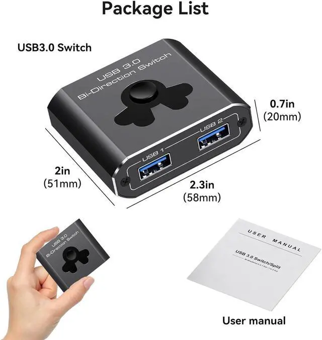 Alt view image 7 of 7 - [Bi-Directional] USB 3.0 Switch, USB 3.0 Switcher Splitter 2 in 1 out/1 in 2 out, 2 Computers Share 1 USB Device, Support Keyboard, Mouse, Printer, power-free Plug and Play (With 2 USB 3.0 Cables)