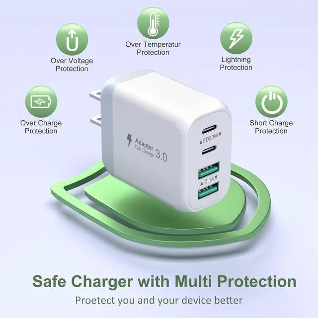 Alt view image 6 of 7 - USB C Wall Charger, 2 Pack 40W 4-Port USB C Charger Block, Fast Charging Block Dual Port PD+QC Fast Plug Type C Charging Brick for i-Phone 15 14 13 12 Pro Max, i-Pa-d Pro, Android Smartphones (White)