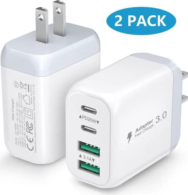 Main image of USB C Wall Charger, 2 Pack 40W 4-Port USB C Charger Block, Fast Charging Block Dual Port PD+QC Fast Plug Type C Charging Brick for i-Phone 15 14 13 12 Pro Max, i-Pa-d Pro, Android Smartphones (White)