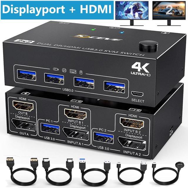 Dual Monitor KVM Switch HDMI 2 Port 4K@60Hz,MLEEDA USB HDMI Extended  Display Switcher for 2 Computers Share 2 Monitors and 4 USB 2.0 Hub,Desktop  Controller and USB HDMI Cables Included - Yahoo Shopping