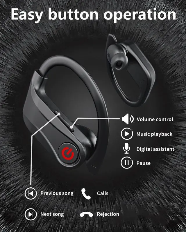 Alt view image 5 of 7 - True Wireless Earbuds, Bluetooth Headphones Sports Over-Ear Bluetooth 5.3 Ear Buds with Earhooks 120H Playtime Wireless Headphones for Workout Waterproof Bluetooth LED Power Display