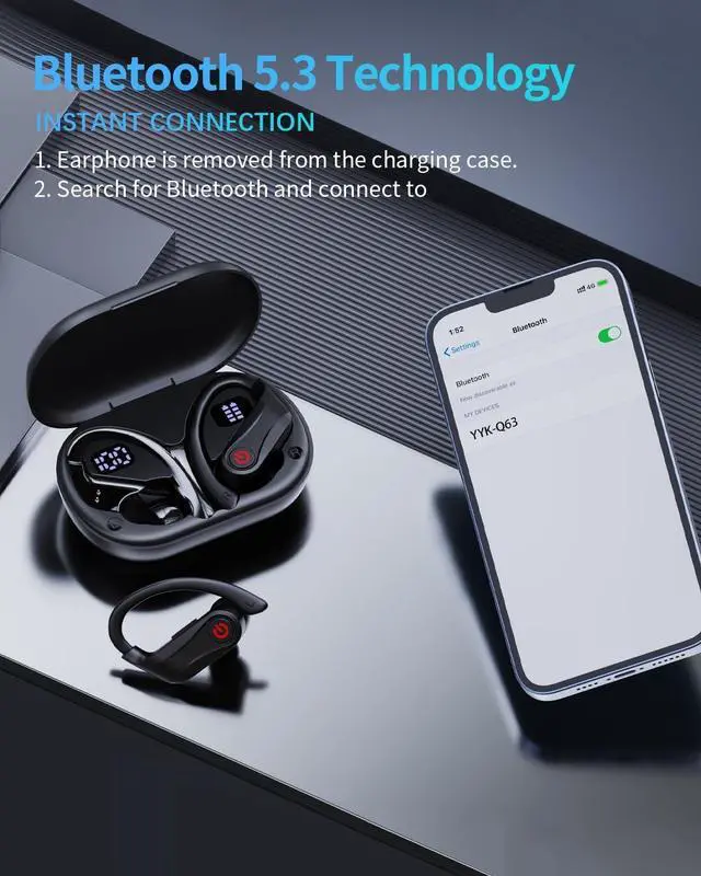 Alt view image 7 of 7 - True Wireless Earbuds, Bluetooth Headphones Sports Over-Ear Bluetooth 5.3 Ear Buds with Earhooks 120H Playtime Wireless Headphones for Workout Waterproof Bluetooth LED Power Display
