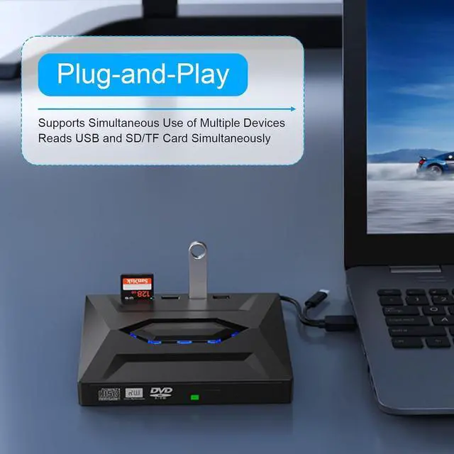 Alt view image 5 of 7 - External CD/DVD Drive for Laptop - [5 in 1] External CD DVD Drive with SD/TF Card Slot USB 3.0 Type A/Type C DVD Player Portable External DVD Burner for Laptop Mac Os Vista Windows 11/10/8.1/8/7 Linux
