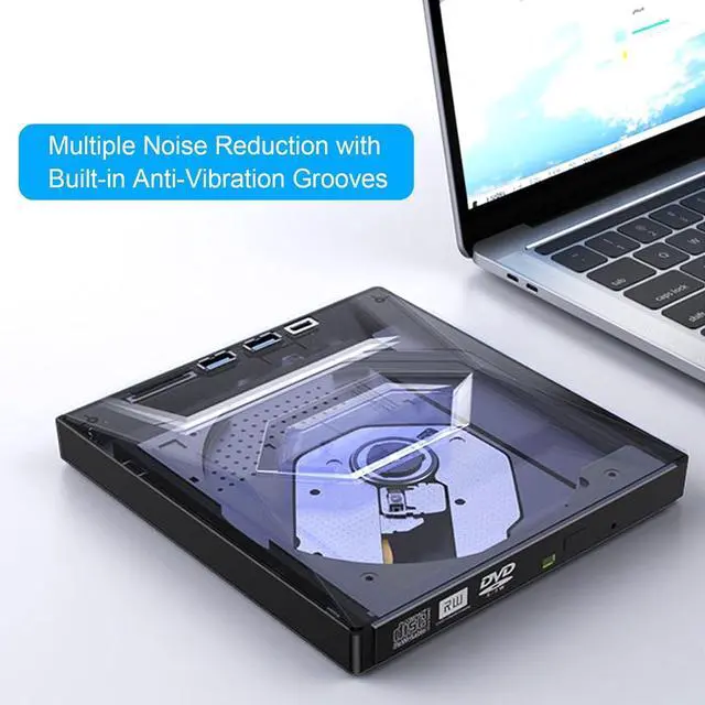Alt view image 6 of 7 - External CD/DVD Drive for Laptop - [5 in 1] External CD DVD Drive with SD/TF Card Slot USB 3.0 Type A/Type C DVD Player Portable External DVD Burner for Laptop Mac Os Vista Windows 11/10/8.1/8/7 Linux