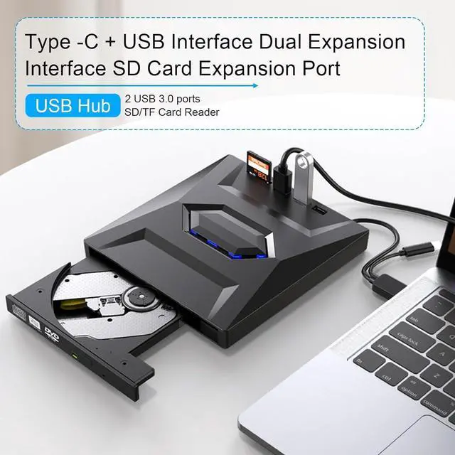 Alt view image 2 of 7 - External CD/DVD Drive for Laptop - [5 in 1] External CD DVD Drive with SD/TF Card Slot USB 3.0 Type A/Type C DVD Player Portable External DVD Burner for Laptop Mac Os Vista Windows 11/10/8.1/8/7 Linux