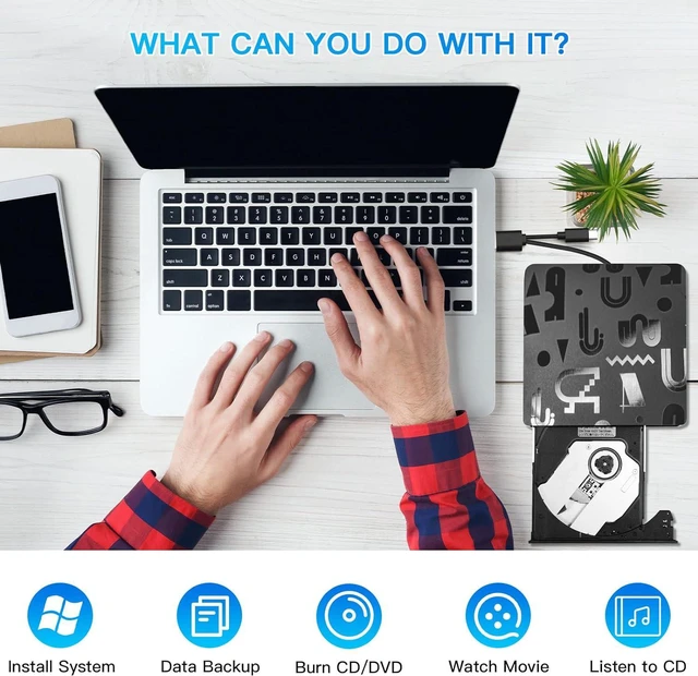 Alt view image 5 of 7 - External CD DVD Drive, USB C & USB 3.0 Laptop Drive Portable External Disc Drive, High Speed Data Transfer USB 3.0 Type-C External CD/DVD Optical Drive, Compatible with Window 10/8/7, Laptop, PC
