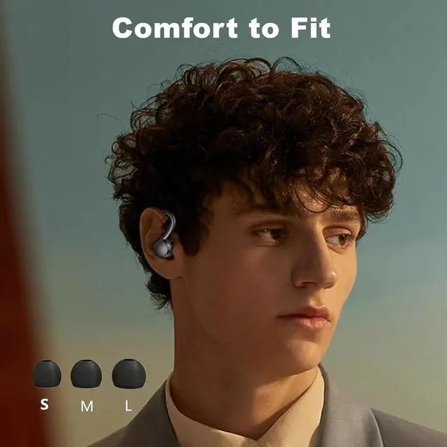 Alt view image 6 of 7 - True Wireless Earbuds, Bluetooth Headphones 120H Playback Wireless Sports Earbuds with Over Ear Earhooks LED Display Charging Case IPX7 Waterproof Bluetooth Earphones for Running Workout, Black